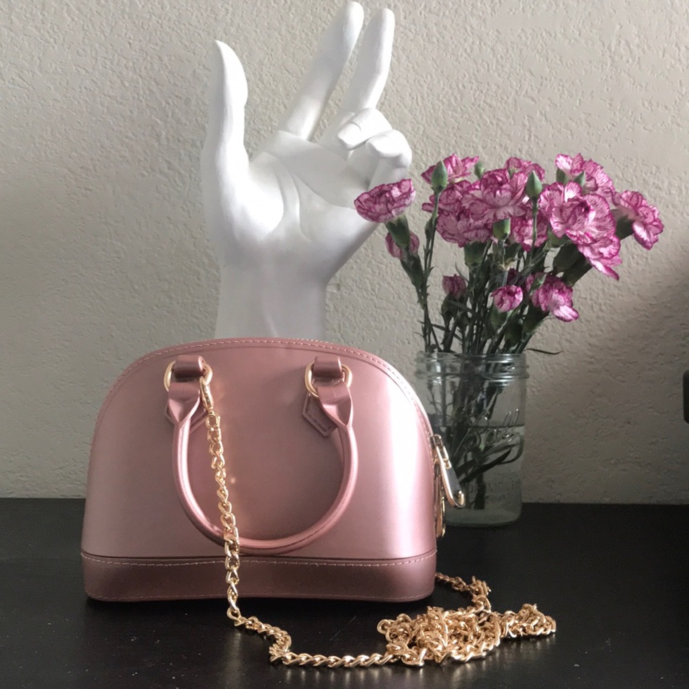Pink rose gold plastic mini bag purse